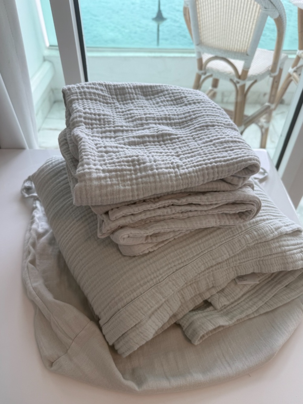 Quince Organic Cotton Gauze Blanket King/Cal King Mist !!SET!! - Picture 5 of 10